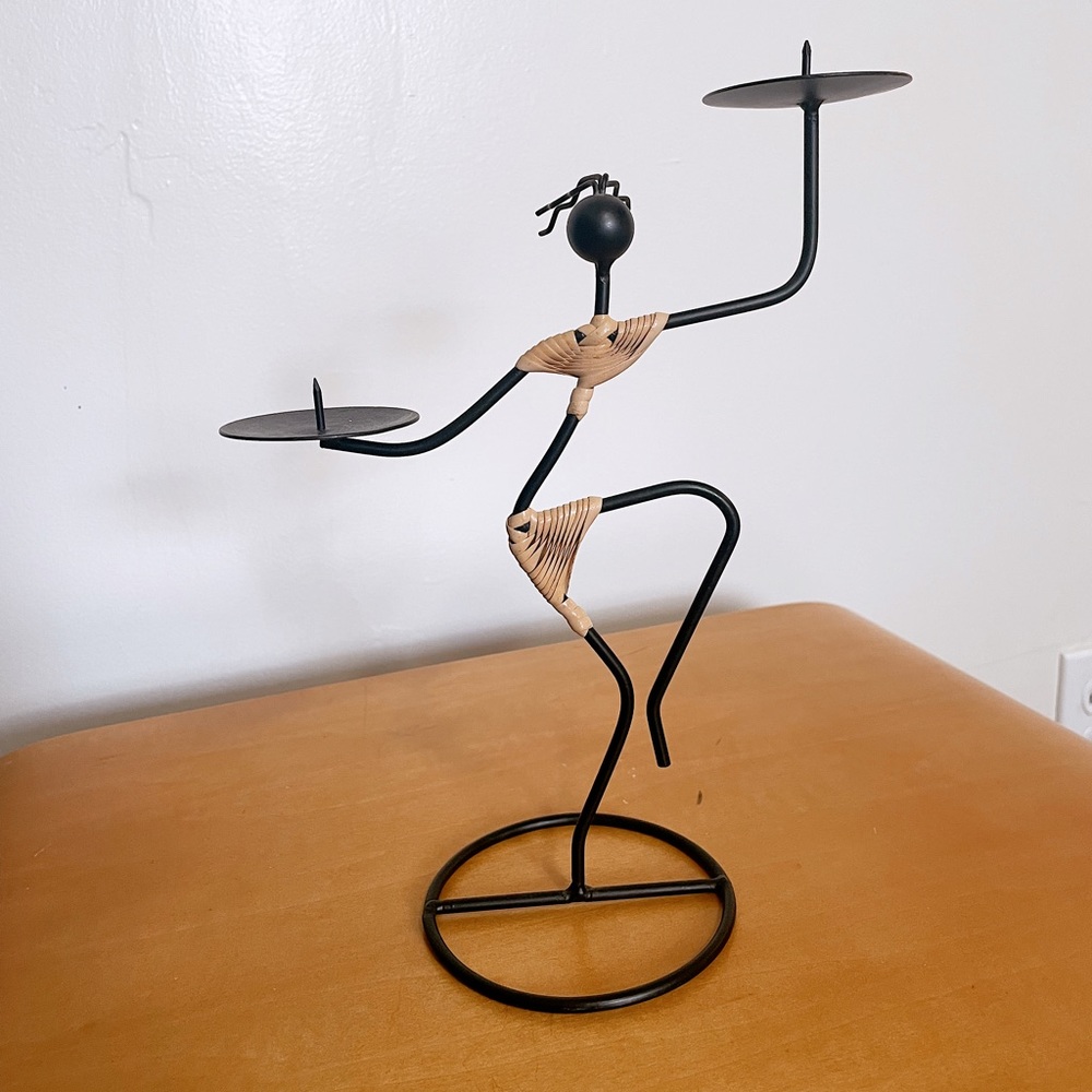 Vintage Unique Rattan Metal Person Candle Holder